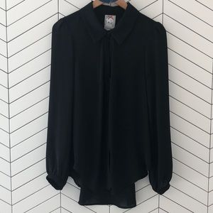 Yoana Baraschi blouse black drapey pin tuck blouse tuxedo hem